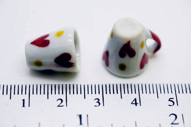 ChangThai Design Very Tiny Â½ Inch White Red Hearts Ceramic Coffee Mug 10 Pieces Set - Miniature Tableware Cup Tray Bowl Crockery Cutlery Kitchenware Handmade Mini Porcelain Decorative Collectible Gift - Image 4